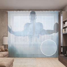 Тюль вуаль на шторной ленте с принтом JoyArty "ТУманный футболист", 310х265 см