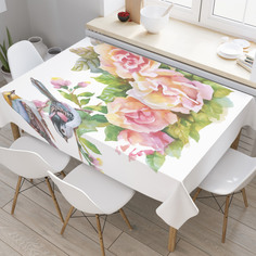 Скатерть прямоугольная JoyArty "Птицы на листьях цветов" из оксфорда, 120x145 см