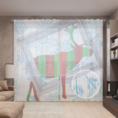 Тюль вуаль на шторной ленте с принтом JoyArty "Лось с картины", 310х265 см