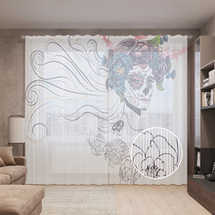 Тюль вуаль на шторной ленте с принтом JoyArty "Цветочное сомнение", 310х265 см