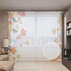 Тюль вуаль на шторной ленте с принтом JoyArty "Листья осени", 310х265 см