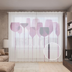 Тюль вуаль на шторной ленте с принтом JoyArty "Однотонные бокалы", 310х265 см