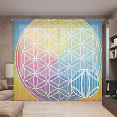 Тюль вуаль на шторной ленте с принтом JoyArty "Сакральная радуга", 310х265 см