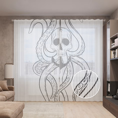 Тюль вуаль на шторной ленте с принтом JoyArty "Странная маска осьминога", 310х265 см