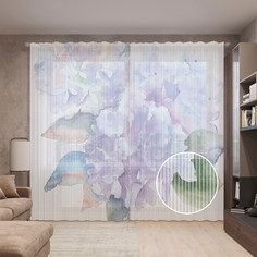 Тюль вуаль на шторной ленте с принтом JoyArty "Акварельный букет", 310х265 см