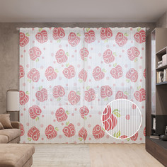 Тюль вуаль на шторной ленте с принтом JoyArty "Орнаментальные яблоки", 310х265 см