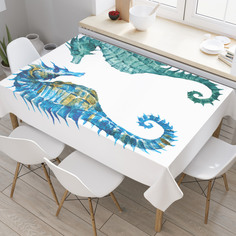 Скатерть прямоугольная JoyArty "Морские коньки в акварели" из оксфорда, 180x145 см
