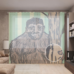 Тюль вуаль на шторной ленте с принтом JoyArty "Человекоподобный йети", 310х265 см