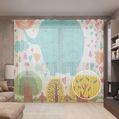 Тюль вуаль на шторной ленте с принтом JoyArty "Счастливый мир", 310х265 см