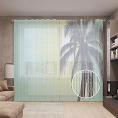 Тюль вуаль на шторной ленте с принтом JoyArty "Одинокая пальма на фоне солнца", 310х265 см