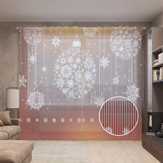 Тюль вуаль на шторной ленте с принтом JoyArty "Снежные украшения", 310х265 см