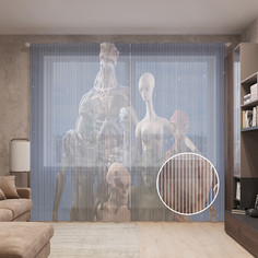 Тюль вуаль на шторной ленте с принтом JoyArty "Инопланетная семья", 310х265 см