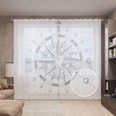 Тюль вуаль на шторной ленте с принтом JoyArty "Монохромный ориентир", 310х265 см