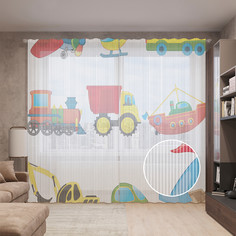 Тюль вуаль на шторной ленте с принтом JoyArty "Мальчишеские игрушки", 310х265 см
