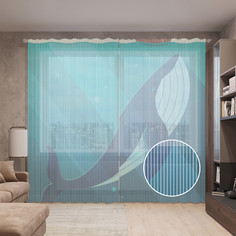 Тюль вуаль на шторной ленте с принтом JoyArty "Хитрый кит", 310х265 см