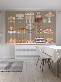 Шторы JoyArty с фотопечатью "Пирожные на этажерке" из сатена, 290х180 см