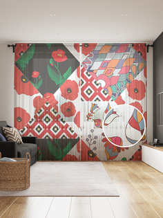 Фототюль JoyArty "Квадратный пэчворк", 145x265см, 2 полотна, лента, 50 крючков