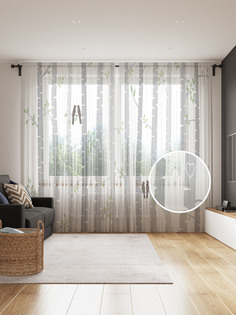 Фототюль JoyArty "Птицы на березах", 145x265см (2 полотна со шторной лентой + 50 крючков)