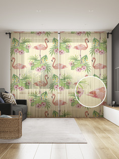 Фототюль JoyArty "Стая фламинго", 145x265см (2 полотна со шторной лентой + 50 крючков)