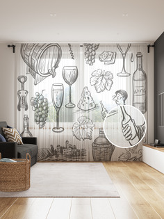 Фототюль JoyArty "Винная графика", 145x265см (2 полотна со шторной лентой + 50 крючков)