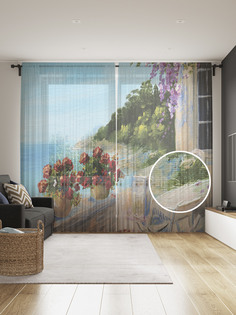 Фототюль JoyArty "Качалка у моря", 145x265см (2 полотна со шторной лентой + 50 крючков)