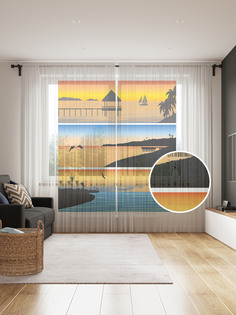 Фототюль JoyArty "Триптих курортного отдыха", 145x265см, 2 полотна, лента, 50 крючков