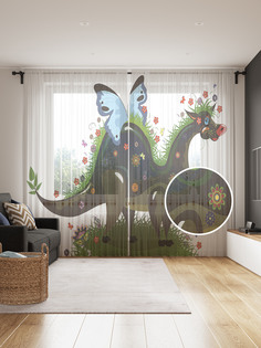 Фототюль JoyArty "Бабочка на драконе" 145x265см (2 полотна со шторной лентой + 50 крючков)