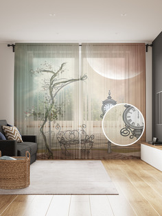 Фототюль JoyArty "Витьеватая скамья у воды" 145x265см, 2 полотна, лента, 50 крючков