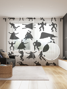 Фототюль JoyArty "Силуэты супергероев", 145x265см, 2 полотна, лента, 50 крючков