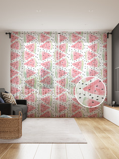 Фототюль JoyArty "Ломтики арбуза", 145x265см (2 полотна со шторной лентой + 50 крючков)