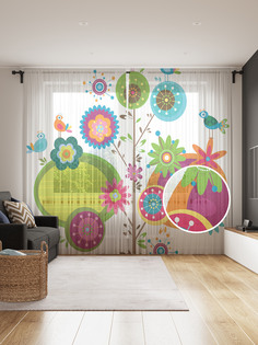 Фототюль JoyArty "Цветное необычное древо" 145x265см, 2 полотна, лента, 50 крючков