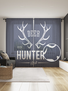 Фототюль JoyArty "Клуб охотников на оленей", 145x265см, 2 полотна, лента, 50 крючков