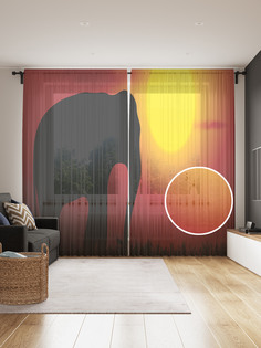 Фототюль JoyArty "Громадный слон на закате", 145x265см, 2 полотна, лента, 50 крючков