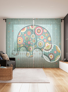 Фототюль JoyArty "Цветочный слоник", 145x265см (2 полотна со шторной лентой + 50 крючков)