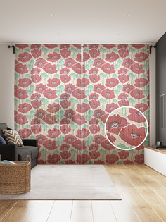 Фототюль JoyArty "Полотно маков", 145x265см (2 полотна со шторной лентой + 50 крючков)