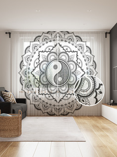 Фототюль JoyArty "Инь и ян в мандале", 145x265см, 2 полотна, лента, 50 крючков