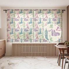 Фототюль JoyArty "Достопримечательности мира", 145x180см (2 полотна с лентой + 50 крючков)