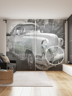 Фототюль JoyArty "Старая фотография автомобиля" 145x265см, 2 полотна, лента, 50 крючков