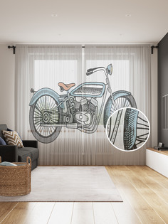 Фототюль JoyArty "Ретро мотоцикл", 145x265см (2 полотна со шторной лентой + 50 крючков)