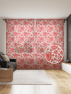 Фототюль JoyArty "Половинка клубники", 145x265см, 2 полотна, лента, 50 крючков