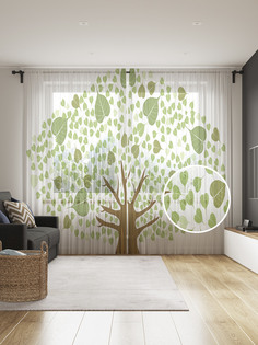 Фототюль JoyArty "Листья на дереве", 145x265см (2 полотна со шторной лентой + 50 крючков)