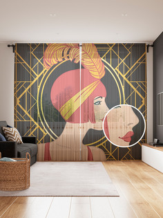 Фототюль JoyArty "Красотка с пером", 145x265см (2 полотна со шторной лентой + 50 крючков)