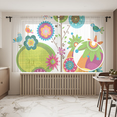 Фототюль JoyArty "Цветное необычное древо", 145x180см (2 полотна с лентой + 50 крючков)