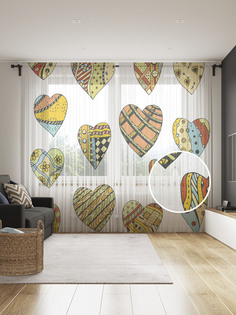 Фототюль JoyArty "Лоскутные сердца", 145x265см (2 полотна со шторной лентой + 50 крючков)