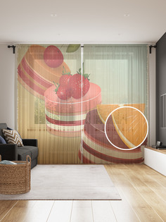 Фототюль JoyArty "Ягоды на пирожных", 145x265см (2 полотна со шторной лентой + 50 крючков)