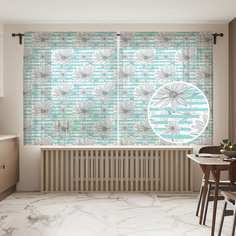 Фототюль JoyArty "Графические ромашки", 145x180см (2 полотна с лентой + 50 крючков)