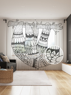 Фототюль JoyArty "Орнаментальный ленивец", 145x265см, 2 полотна, лента, 50 крючков