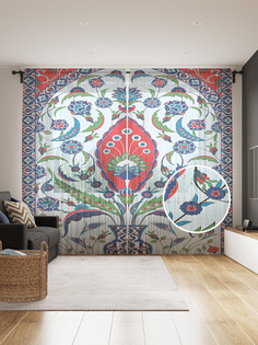 Фототюль JoyArty "Орнаментальный цветок в кувшине" 145x265см, 2 полотна, лента, 50 крючков