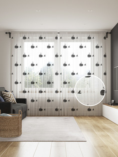 Фототюль JoyArty "Монотонные силуэты китов", 145x265см, 2 полотна, лента, 50 крючков