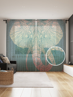 Фототюль JoyArty "Орнаментальный портрет слона", 145x265см, 2 полотна, лента, 50 крючков